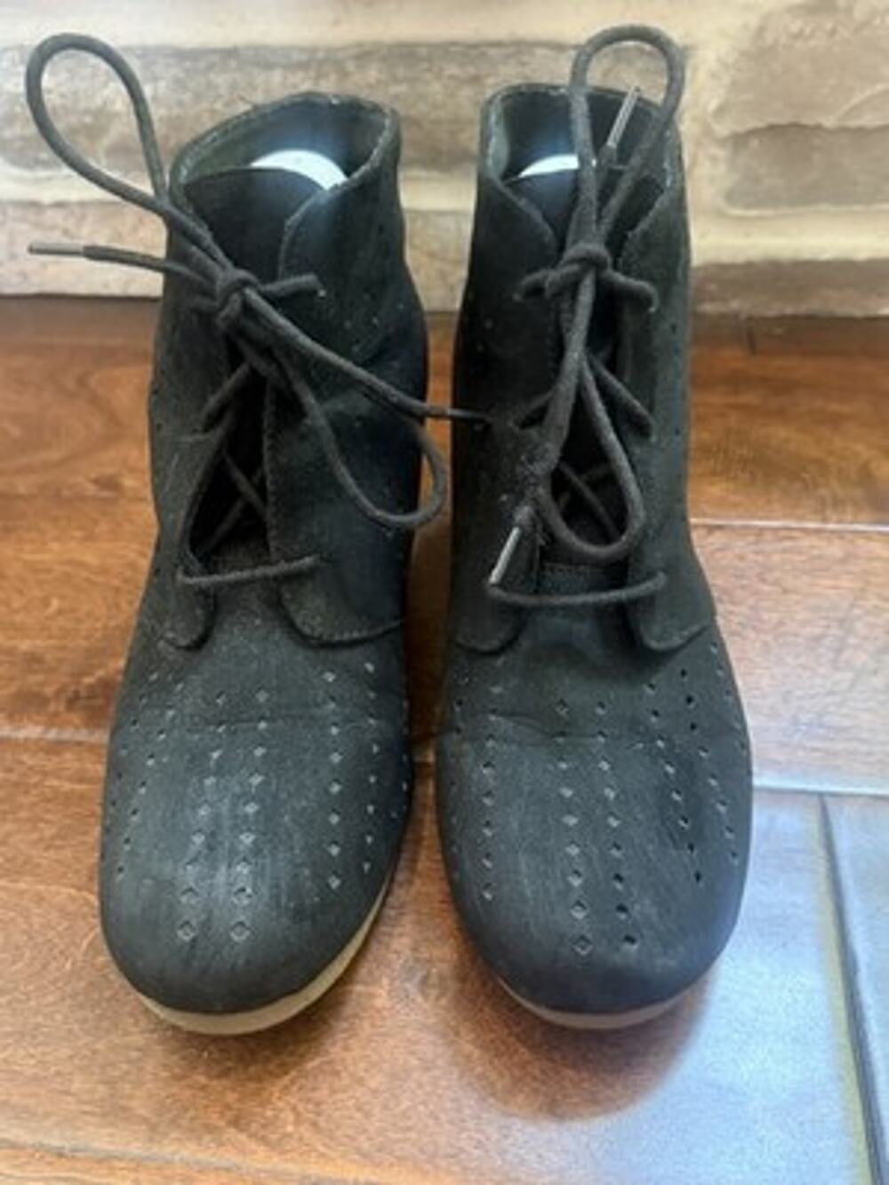 Maurices Ankle Boots Black Womens Wedge Lace-up Bootie Whimsygoth Witchy